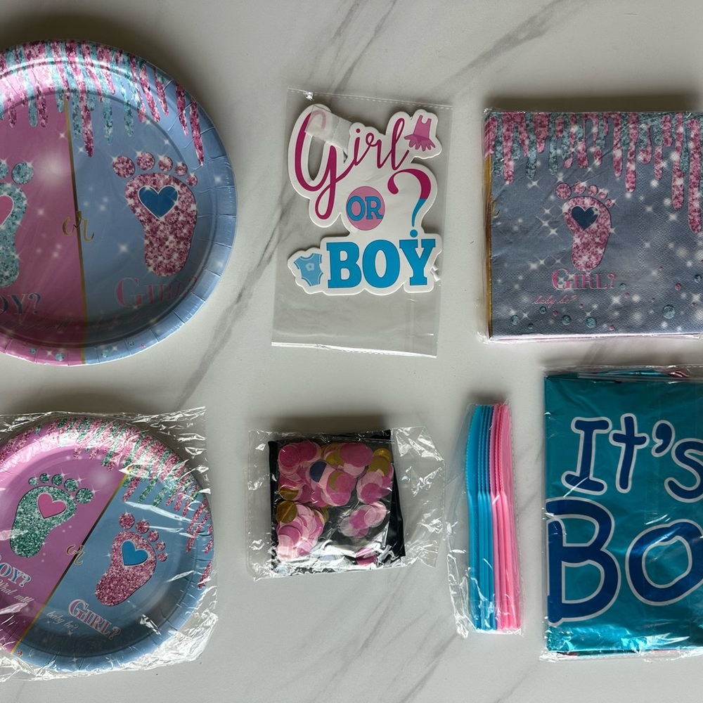 Gender Reveal Party Supplies Set - Pink and Blue